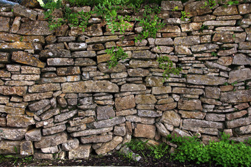 traditional stone wall on portuguese countryside