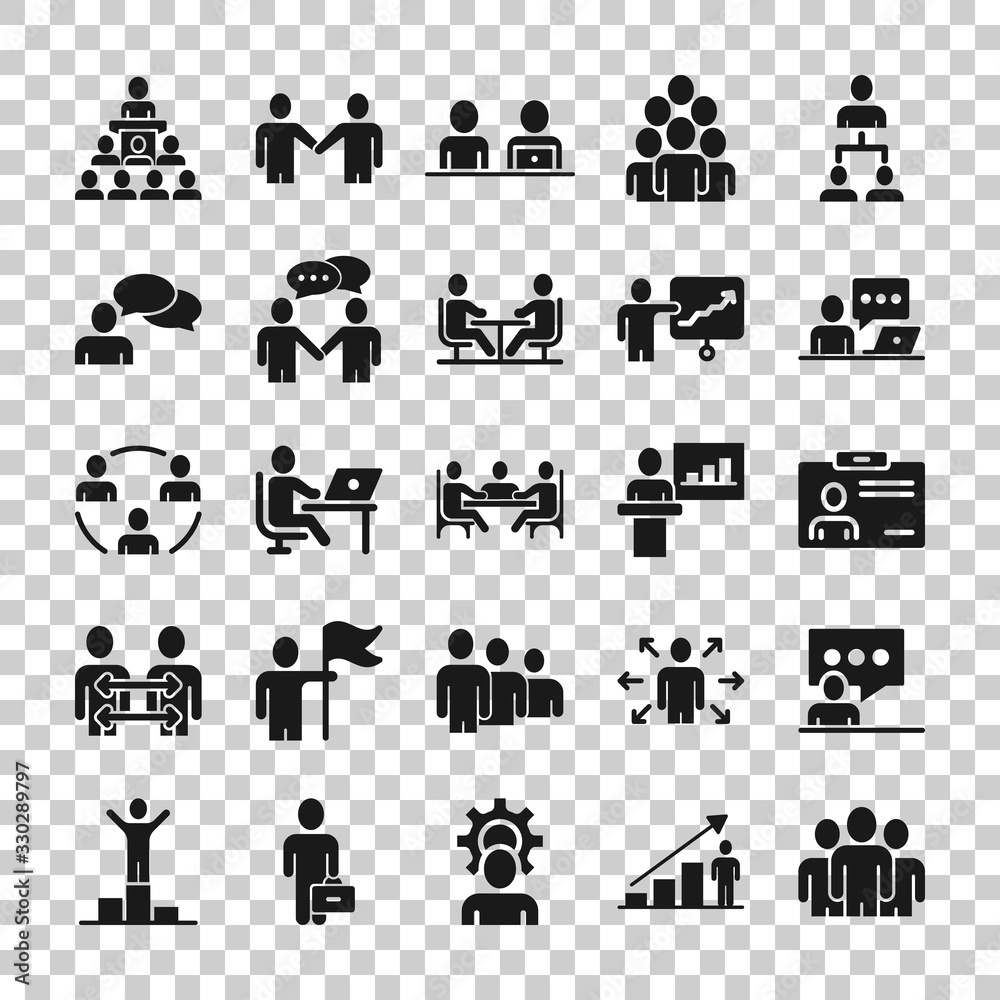 Wall mural business communication icon set in flat style. team structure vector illustration on white isolated 