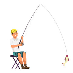 Vector character smiling boy fishing with rod