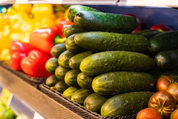 Vegetables cucumbers in the store