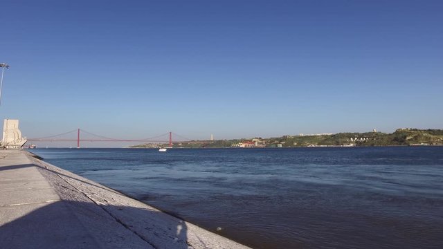 yacht leaving marina river tejo lisbon portugal