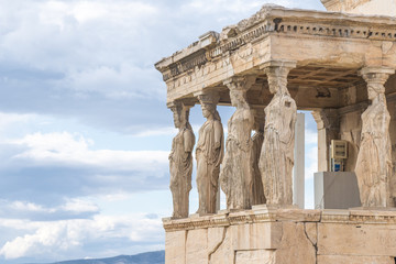 Woman figures on the Erechtheion facade at Acropolis, Athens..