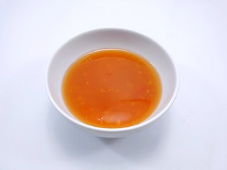 Thai food style, Top view of spicy seafood dipping sauce in white bowl