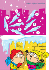 Vector illustration with a puzzle in which you need to find the right icicle fragment from the roof