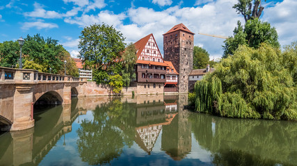 Fototapeta na wymiar Weinstadel House and Hangman's Tower on the Pegnitz River, Nuremberg