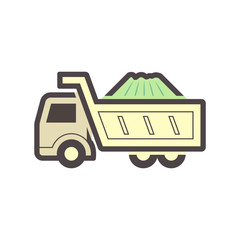 Dump truck vector icon. May called tipper truck, dumper trailer or tip lorry. Heavy machine equipment or vehicle for construction to load, unload, carrier, transport and delivery sand, rock and gravel