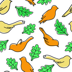  Seamless pattern with birds and leaves.