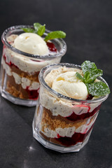 dessert with ice cream and berries