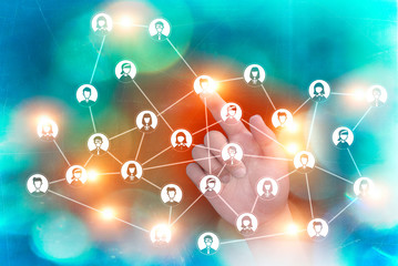 Social networks, online friendships, people contacts, followers. HUD, holograms. Internet connections. Network and contacts, corporate network, 3d render