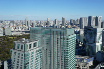 Fototapeta na wymiar 東京　2020年 景色　展望　展望台　俯瞰　遠景　昼間　快晴　青空　