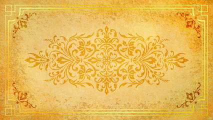 Jugendstil floral Ornament auf Hintergrund Pastell gelb braun Rand gold Textil Wand antik altes Papier Vorlage Layout Design Template Geschenk zeitlos schön alt barock edel rokoko elegant background