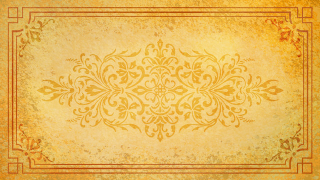 Jugendstil floral Ornament auf Hintergrund Pastell gold gelb Rand braun Textil Wand antik altes Papier Vorlage Layout Design Template Geschenk zeitlos sch&ouml;n alt barock edel rokoko elegant background