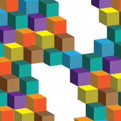 Stack of colorful baby blocks in isometric perspective. Vector seamless 3D background.