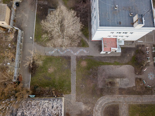 Aerial drone view, School buildings in Kiev