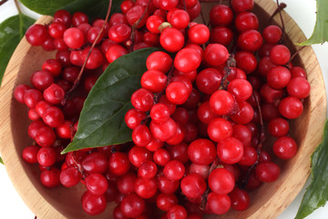 Schisandra chinensis on wooden plate