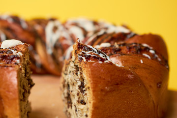 Sliced Homemade Poppy Pie. Fresh sweet pastries