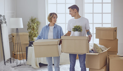 happy Young couple moving in new home