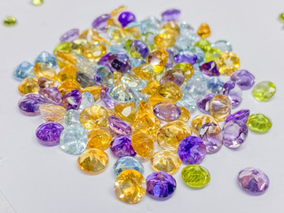 Collection of many different natural gemstones on the white background. Jewel Gem on White shine...