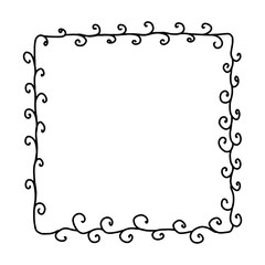Doodle frame with flower pattern.A simple black and white hand -drawn frame.Vector illustration.