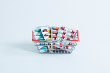blister in basket drug store sale service on white background