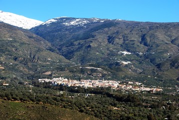 View of the town and countryside in the Vale of Lecrin with views towards the snow capped Sierra...