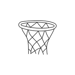 Basketball Basket. Equipment for sports games. Black and white vector illustration isolated on white background. Doodle and cartoon