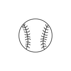 Baseball ball. Equipment for sports games. Black and white vector illustration isolated on white background. Doodle and cartoon