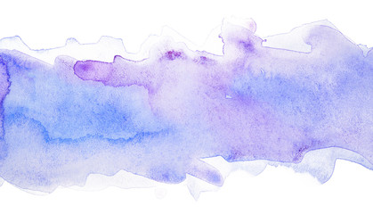Fototapeta na wymiar Light watercolor strip blue-violet on a white background layered with drips