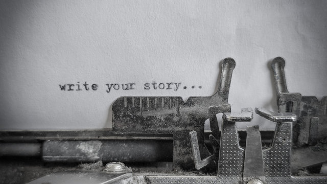 write you story text typed on blank sheet with an old typewriter in vintage background