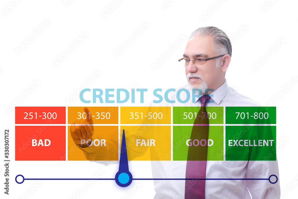 Wall mural businessman in credit score concept