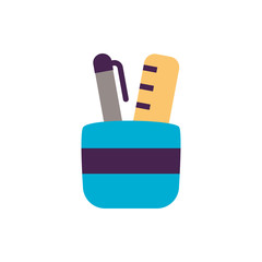 pencil and rule school supply in holder flat style icon