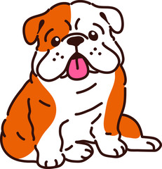 Outlined cute smiling and sitting bulldog