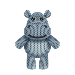 Illustration of a funny knitted hippopotamus toy. On white background