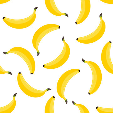 Banana seamless pattern on white background.