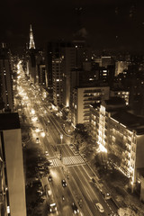 Paulista avenue, Sao Paulo cityscape, panoramic, night