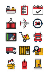 set of icons freight delivery logistics on white background