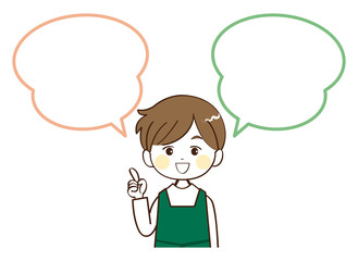 男性、店員、吹き出し、説明