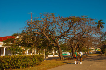HAVANA, CUBA- MARCH 2018: landscape with a view of beautiful Cuban houses on a local street