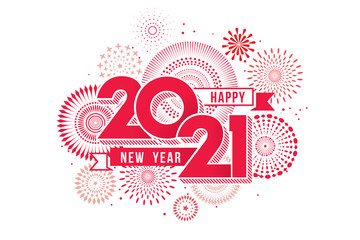 Vector Happy New Year 2021 with fireworks and text design. - obrazy, fototapety, plakaty