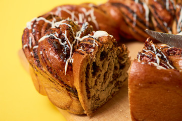 Sliced Homemade Poppy Pie. Fresh sweet pastries