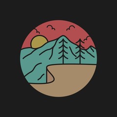 simple logo badge mountain design, for t-shirt prints, patches, emblems, posters, badges and labels and other uses