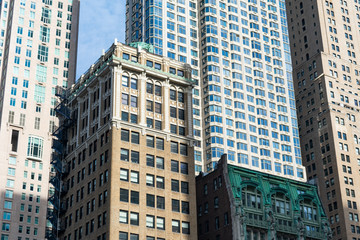 Lower Manhattan New York City Skyline Scene with Old and Modern Skyscrapers	