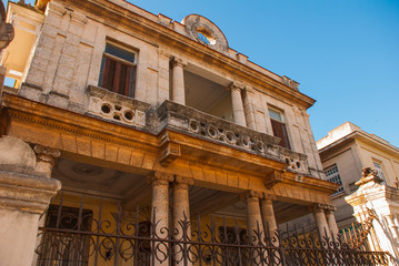 HAVANA, CUBA- MARCH 2018: landscape with a view of beautiful Cuban houses on a local street