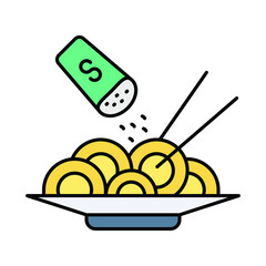 Yellow Noodles with Green Salt Pot Concept, Pasta with sticks and plate vector color icon design