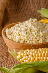 corn flour on a dark rustic background