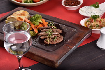 steak with vegetables and lunch