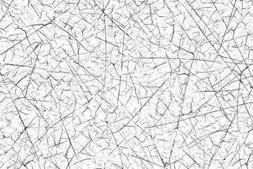 White paint cracks texture. Scratched lines background. White and black distressed grunge pattern for graphic design.
