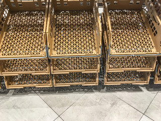 empty shelves in the shops in the 'dekamarkt' supermarket in zeewolde. People go shopping because of a virus outbreak. zeewolde flevoland netherlands 14 March 2020