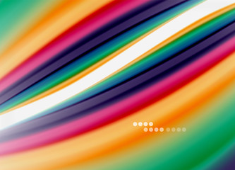 Wave lines abstract background, smooth silk design with rainbow style colors. Liquid fluid color waves. Vector Illustration