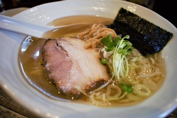 Bowl of Shoyu Ramen in Tokyo, Honshu, Japan